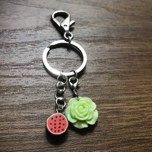 Watermelon and rose keychain💚🍉
